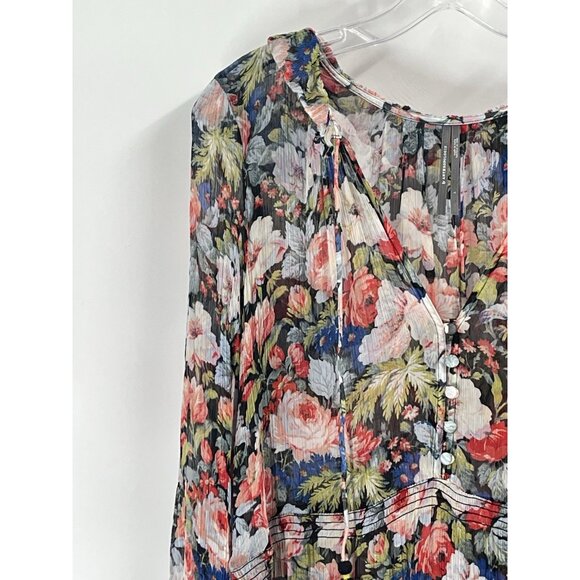 Anthropologie Marias Printed Chiffon Maxi Dress Floral Long Sleeve Sheer Sz L - Picture 4 of 7